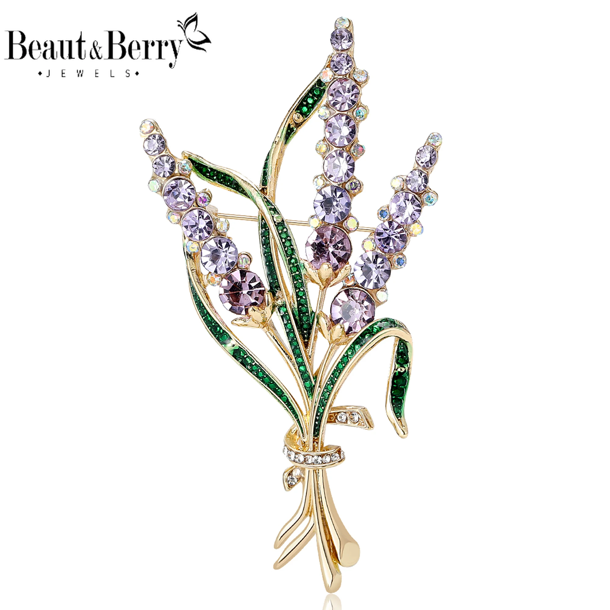 Beaut&Berry Rhinestone Ear of Wheat Brooches for Women Unisex Plant Pins 3-color Available Casual Party Accessories Gifts
