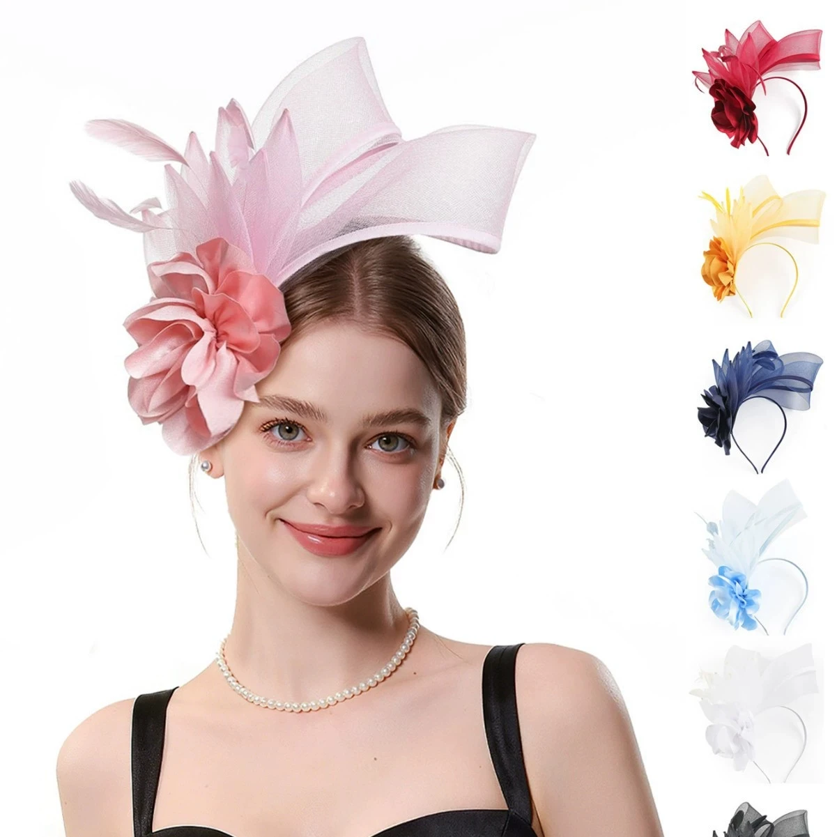 

Wholesale Horse Racing Festival Bridal Head Accessories Feather Hair Flowers & Ornaments Headwear Banquet Fascinator Hats 2PC