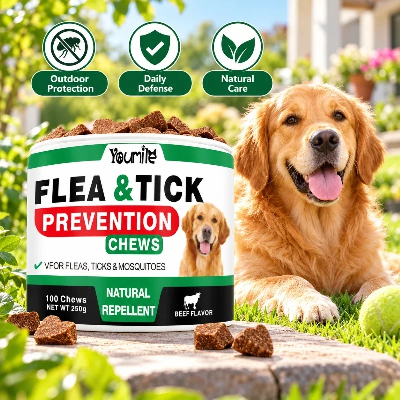 Flea & Tick Support Soft Chews for Dogs Outdoor Wellness Daily Support Beef Flavor 100 Chews 250g 2