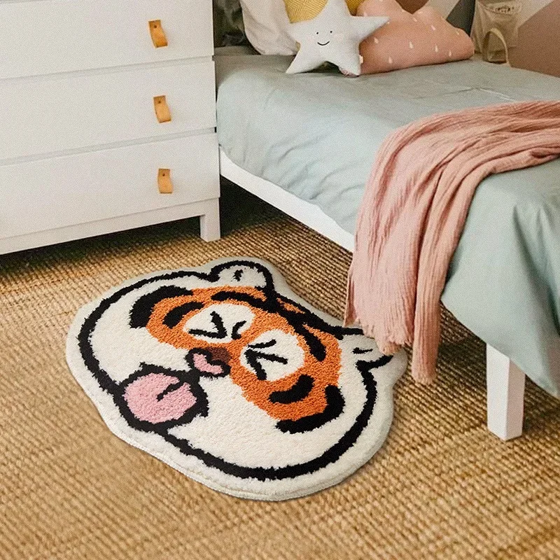 Cute Tiger Bath Mat Soft Fluffy Bathroom Floor Rug Thick Design Kid Area Rug Non Slip Backing Foot Mat Bedside Carpet Bath Decor