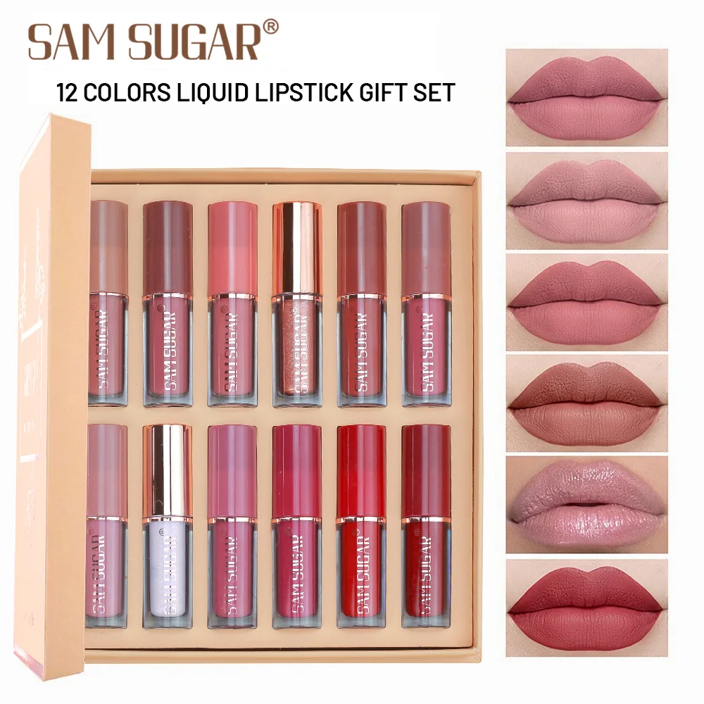 

12-Color Velvet Matte Lip Gloss Set - Liquid Lipstick Gift Box Set Non-Sticky Lip Gloss Waterproof Moisturizing Women Lipstick