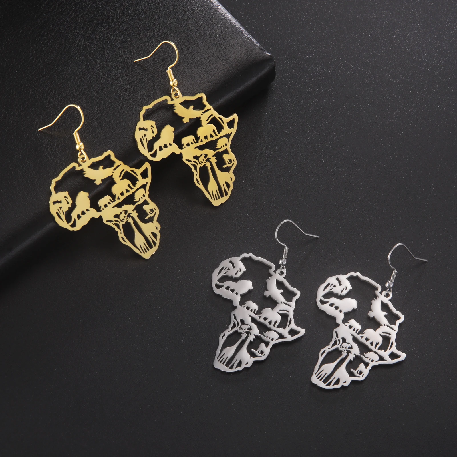 Unift Giraffe Elephant Map Earrings Animal Africa Safari Stainless Steel Women Earrings Trendy Statement Jewelry Party Gift 2025