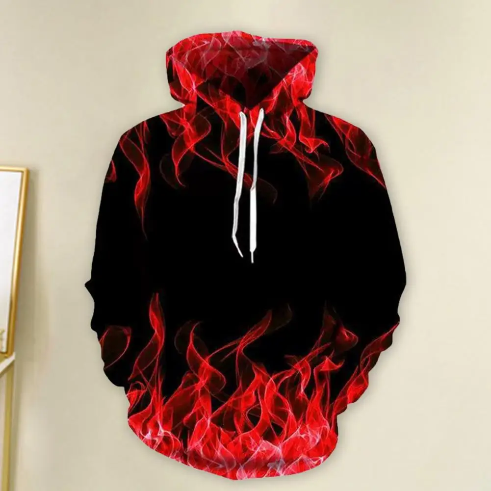

Men Fall Winter Hoodie Color Matching 3D Flame Print Hip Hop Unisex Loose Hooded Soft Men Hoodie Couple Halloween Hoodie