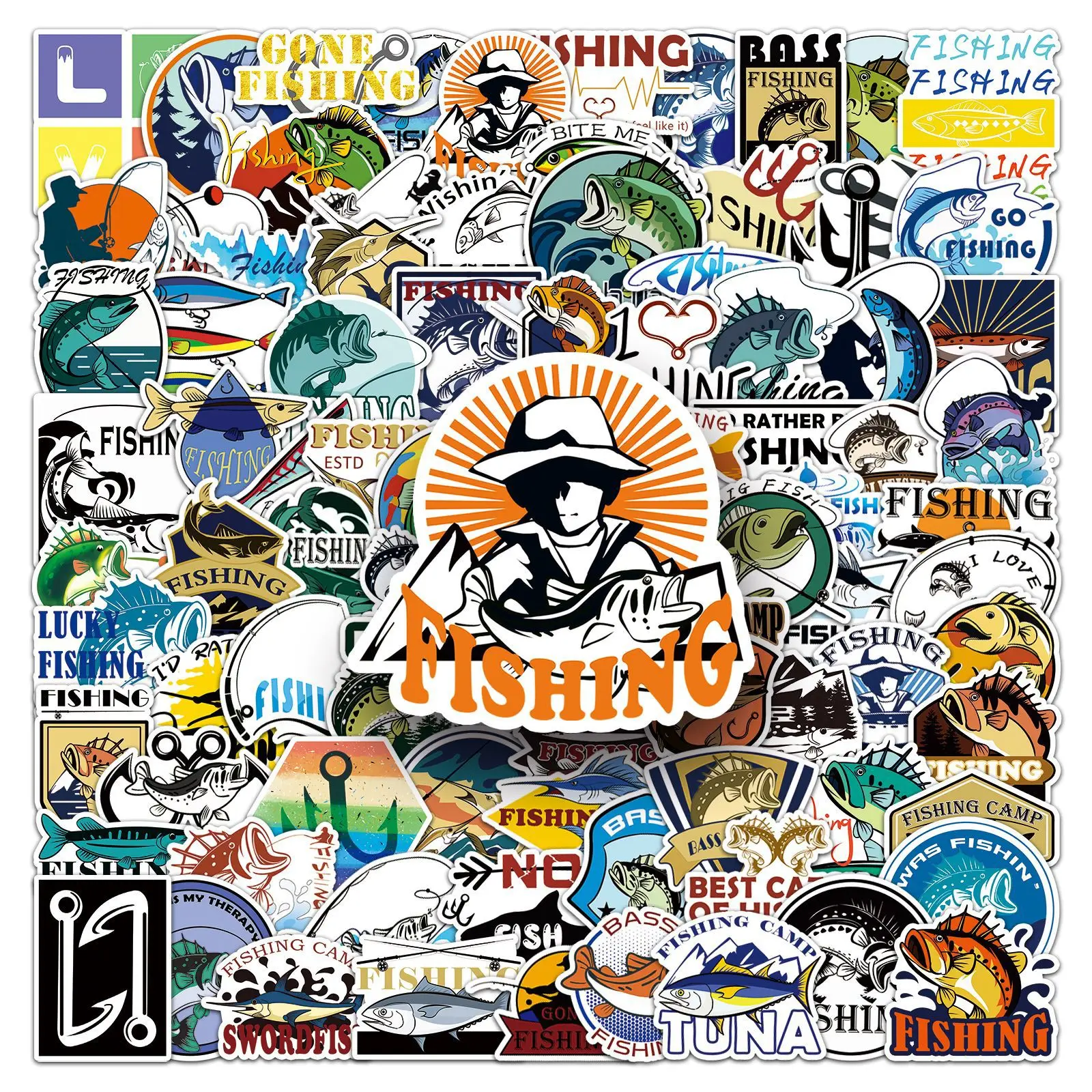 

100Pcs fishing graffiti DIY cartoon Decoratio phone Luggage Laptop Guitar Bike Skateboard fridge helmet Kid Toy waterpro sticker