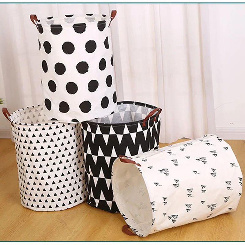 40 x 50cm Super Large Laundry Basket With Drawstring Round Dirty Clothes Toys Folding Bucket Anti-dust Big Storage Barrel Hamper