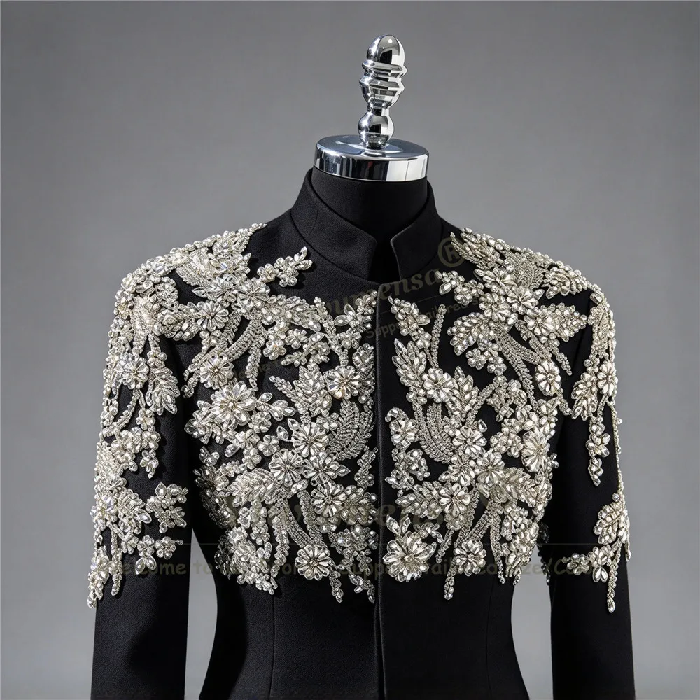 Men's Suits And Separates Luxury Beaed Stones Stand Collar Groom Prom Tuxedo Suit Formal Wear Chinese Style Man Banquet Attire