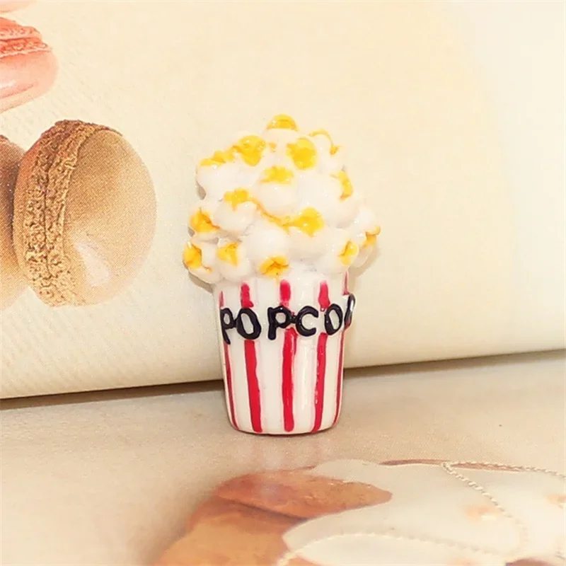 100pcs Resin Flatback Miniature Popcorn Charms Kawaii Cabochon DIY Craft Decoration Jewelry Accessories