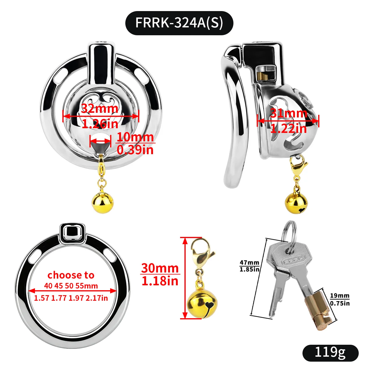 ORALSX YunLing Lock Cock Stainless Steel Hollow Chastity Cage Aluminum Alloy Curve Penis Ring Bell Safe BDSM Adult Sex Toys - view 3