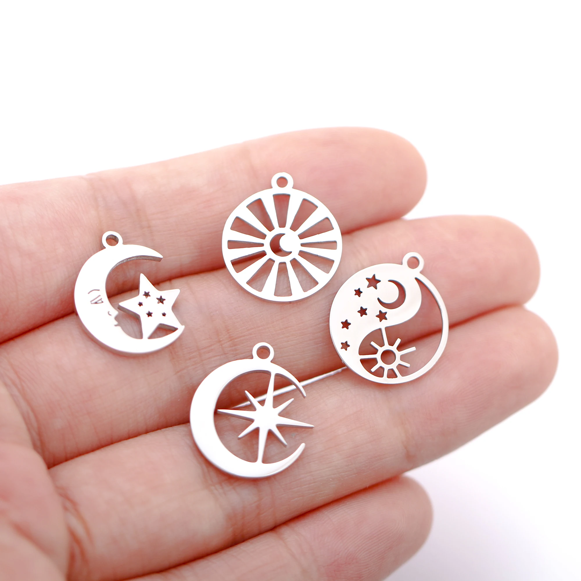 5 teile/los Edelstahl Sonne Mond Sterne Charms Für Schmuck Machen Liefert Diy Ohrringe Armband Halskette Zubehör Großhandel – Detail 7