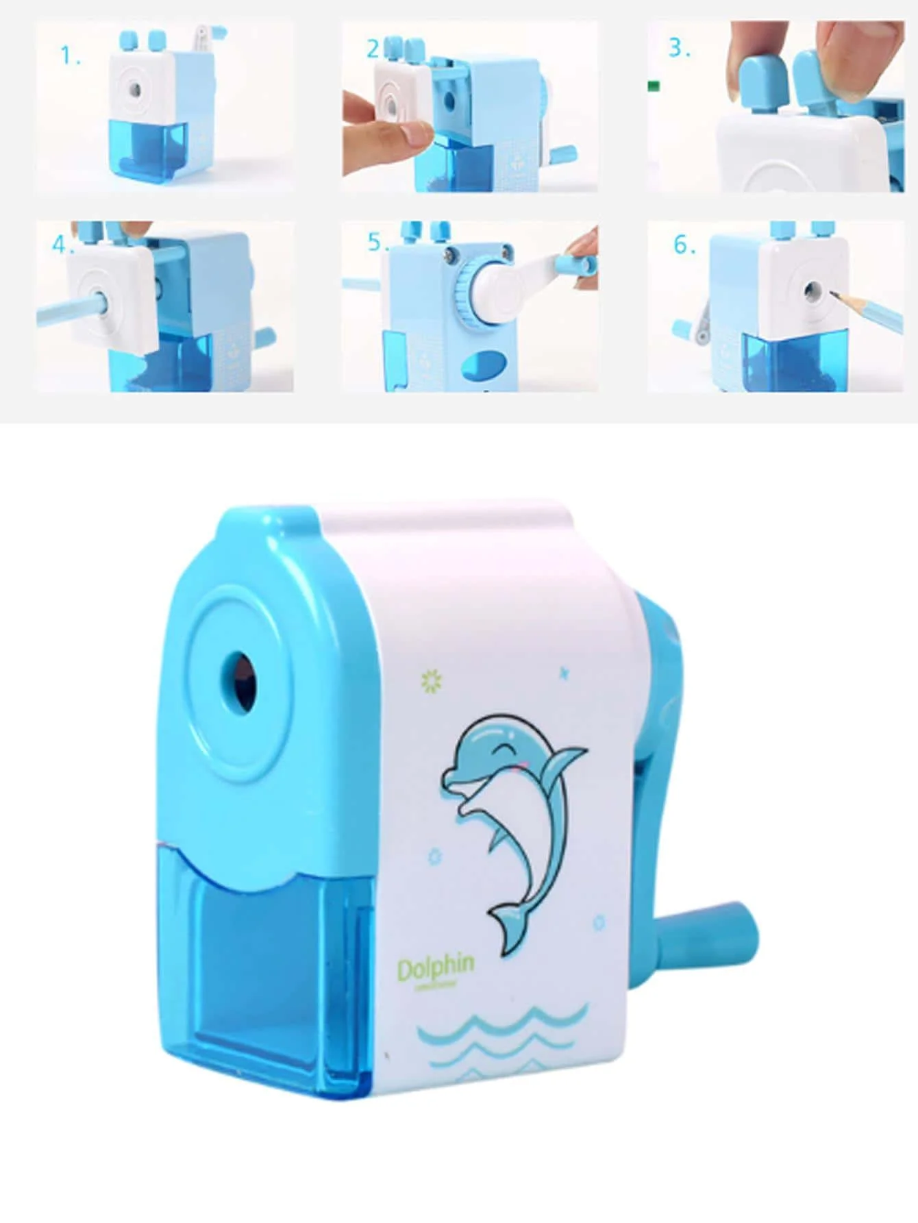 أدوات سكين قلم رصاص لطيف دولفين مبراة أقلام رصاص دوارة شفرة طويلة الأمد القرطاسية المدرسية كرنك اليد المباري للأطفال