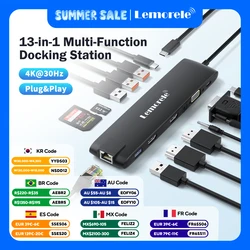 Lemorele 4K USB Hub USB C to Dual HDMI VGA Gigabit Docking Station USB 3.0 VGA Adapter SD Card Readers for Windows MacBook Air
