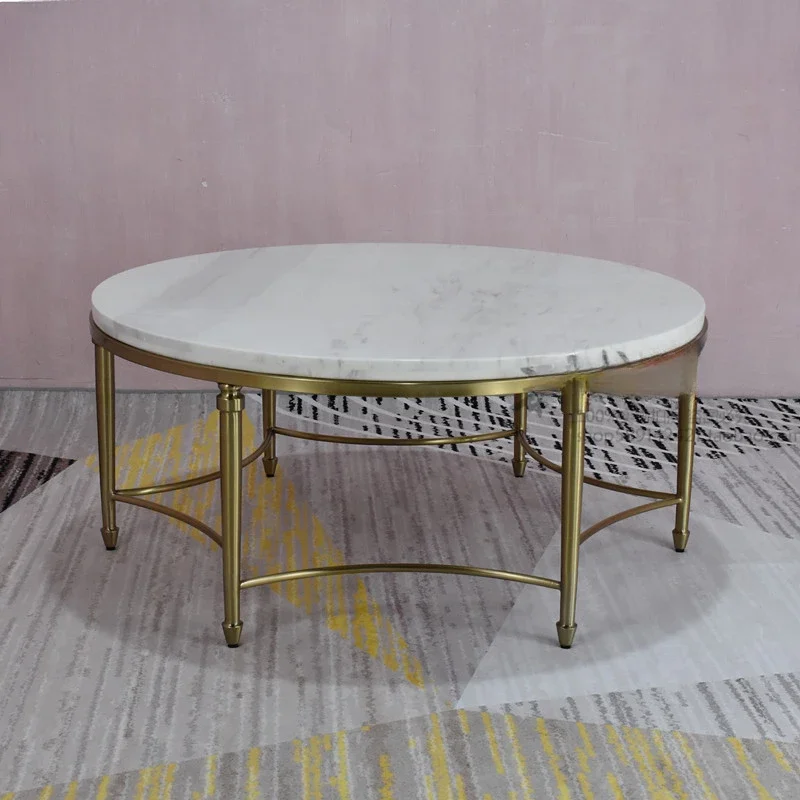 

Stainless steel coffee table fashion living room round marble tea creative small apartment round metal furniture customization