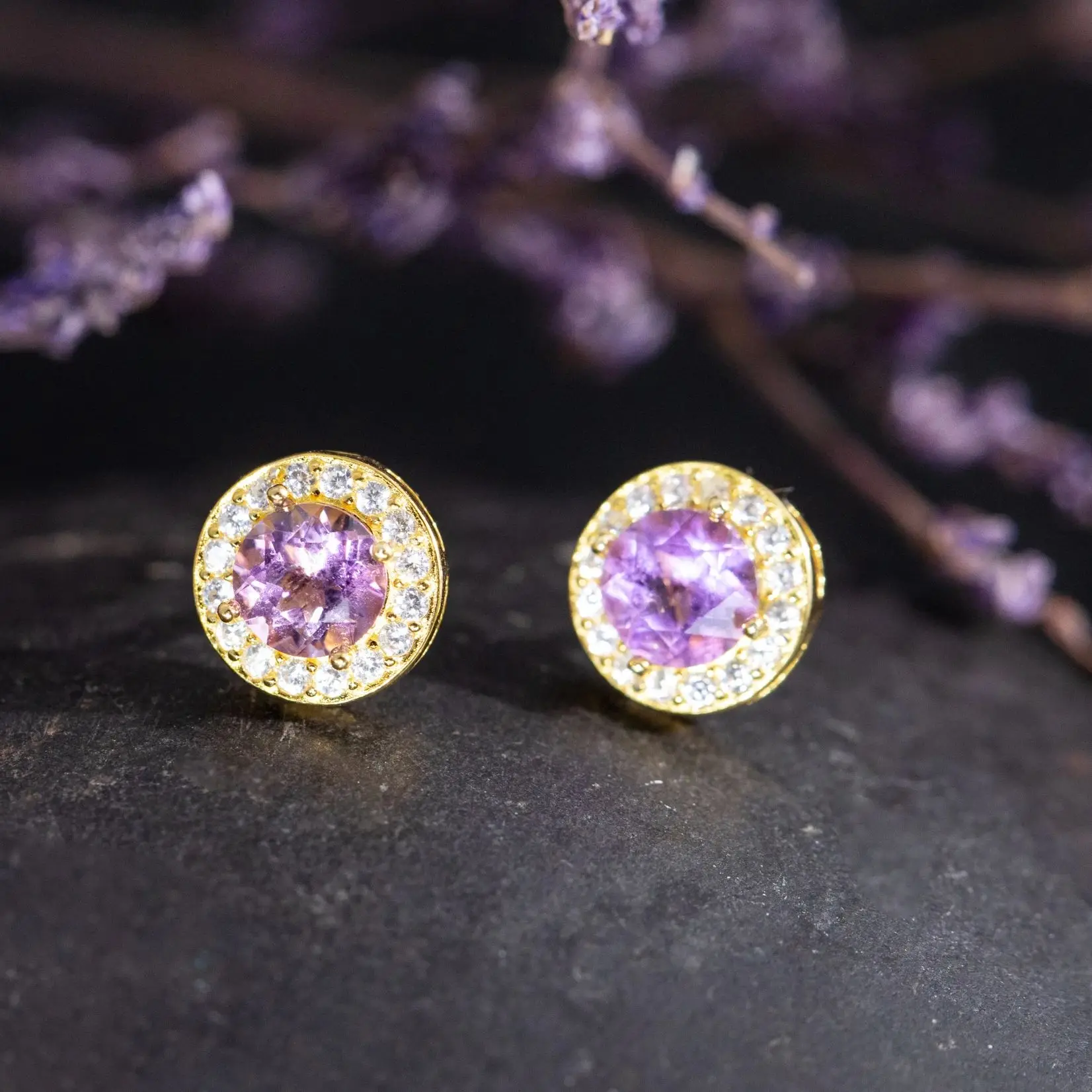 Natural Amethyst Earrings S925 Silver Delicate Elegant Stud Earring for Women Minimalist Gemstone Magical Lucky Jewelry Gifts