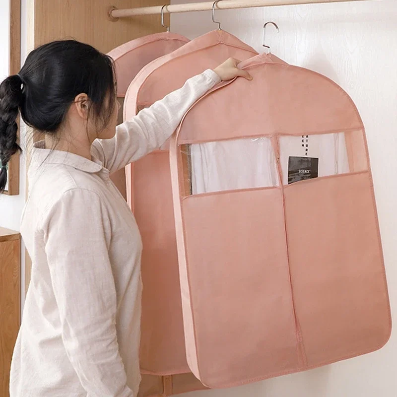 Non-woven Clothes Dust Covers Clothes Hanging Garment Dress Clothes Suit Coat Dust Cover Storage Bag Pouch Wardrobe Hanging