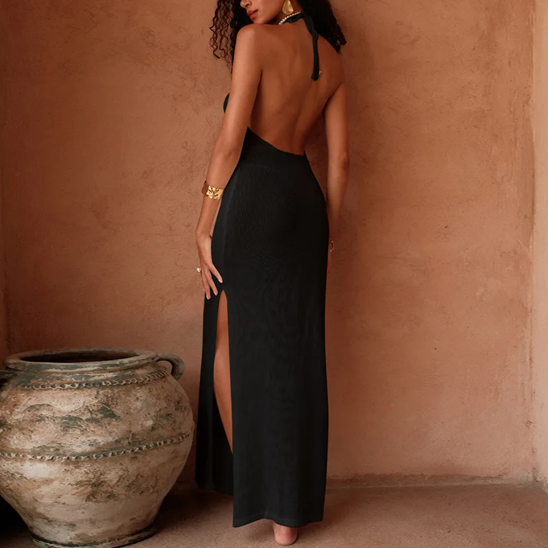 Sexy Style Tie Up Slip Dress With Star Decoration Knitting See-Through Beachwear Cover Up Women's Beach Holiday Sunscreen Dress