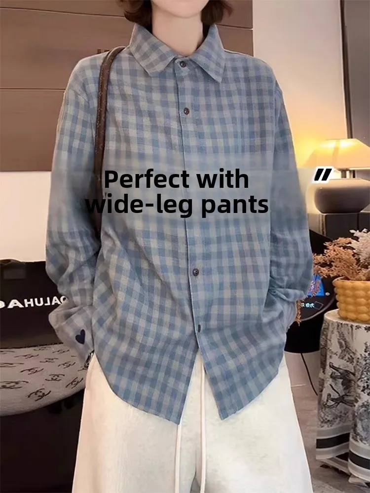 

Утепленная фланелевая теплая рубашка в клетку для женщин, весна-осень, для многослойных образов, свободный крой, стройнящий эффект, топ для ранней зимы и осени, модный корейский стиль