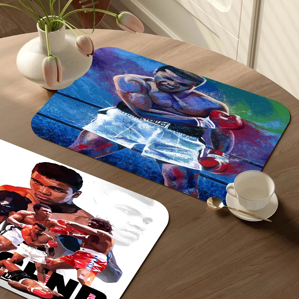 

New Classic Muhammad Ali Canvas Painting Famous Boxer Inspirationa Quick Drying Dish Mat Printed Kitchen Non-slip Pad Drain