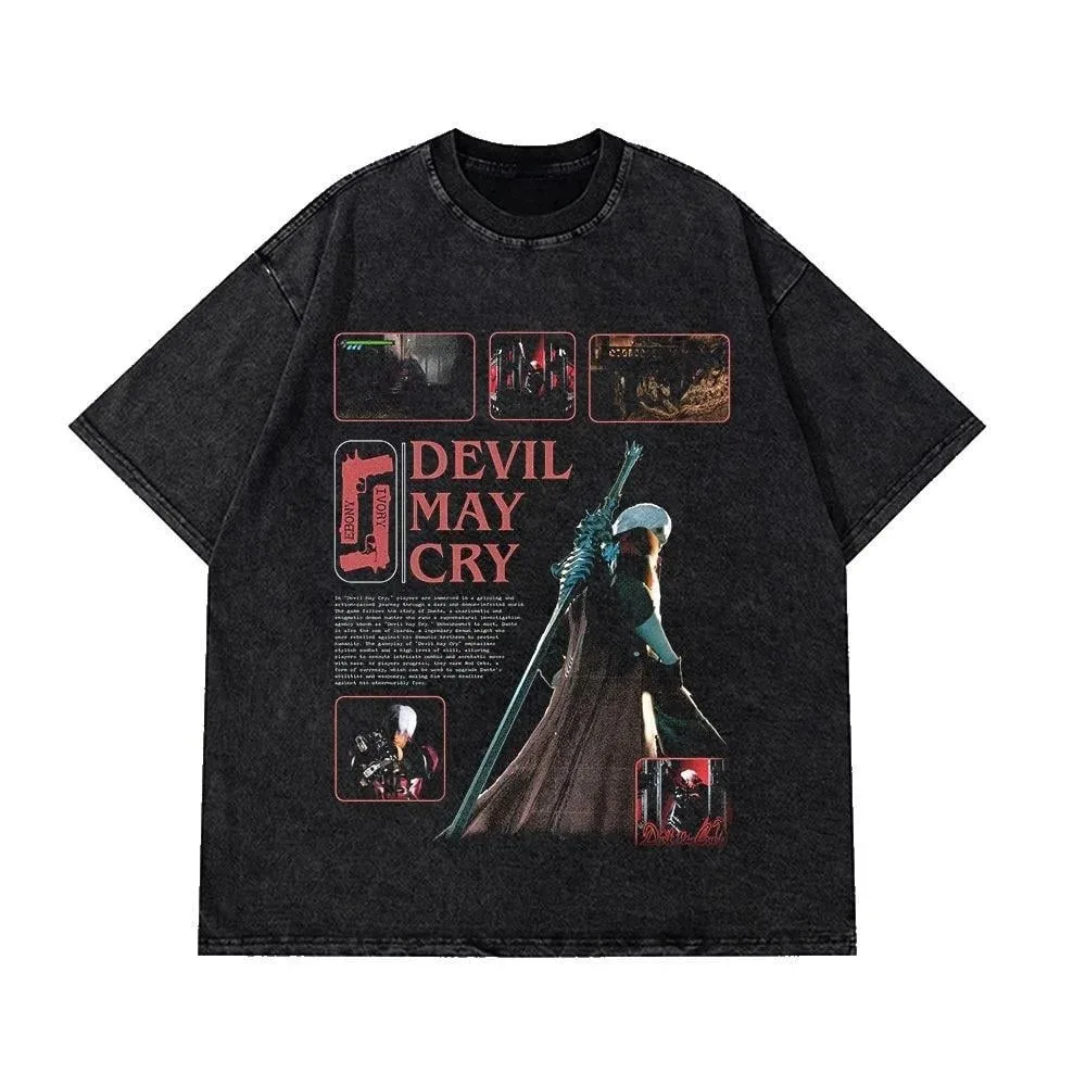 Short Sleeved Round Neck Y2k Tshirt Men Clothing New in Top & Tees Mens T-Shirt Devil May Cry 3 Dante's Awakening Vintage Wash image 4