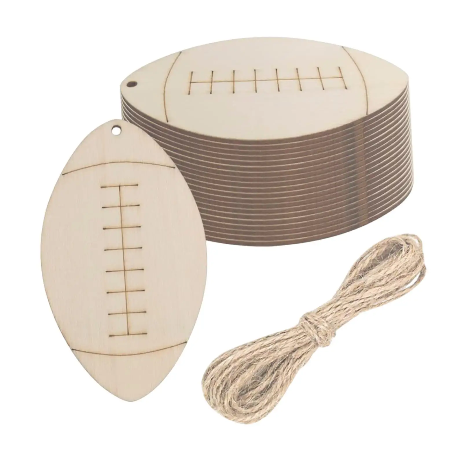 

20x Wood Football Cutouts Wooden Shapes Sports Theme Wood Discs Slices with String for Painting DIY Project Party Decorations