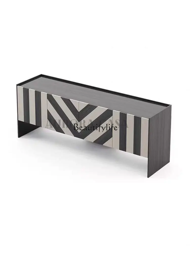 Mid-Ancient Italian Minimalist Zebra Pattern Sideboard Cabinet Entrance Hallway Shoe Cabinet