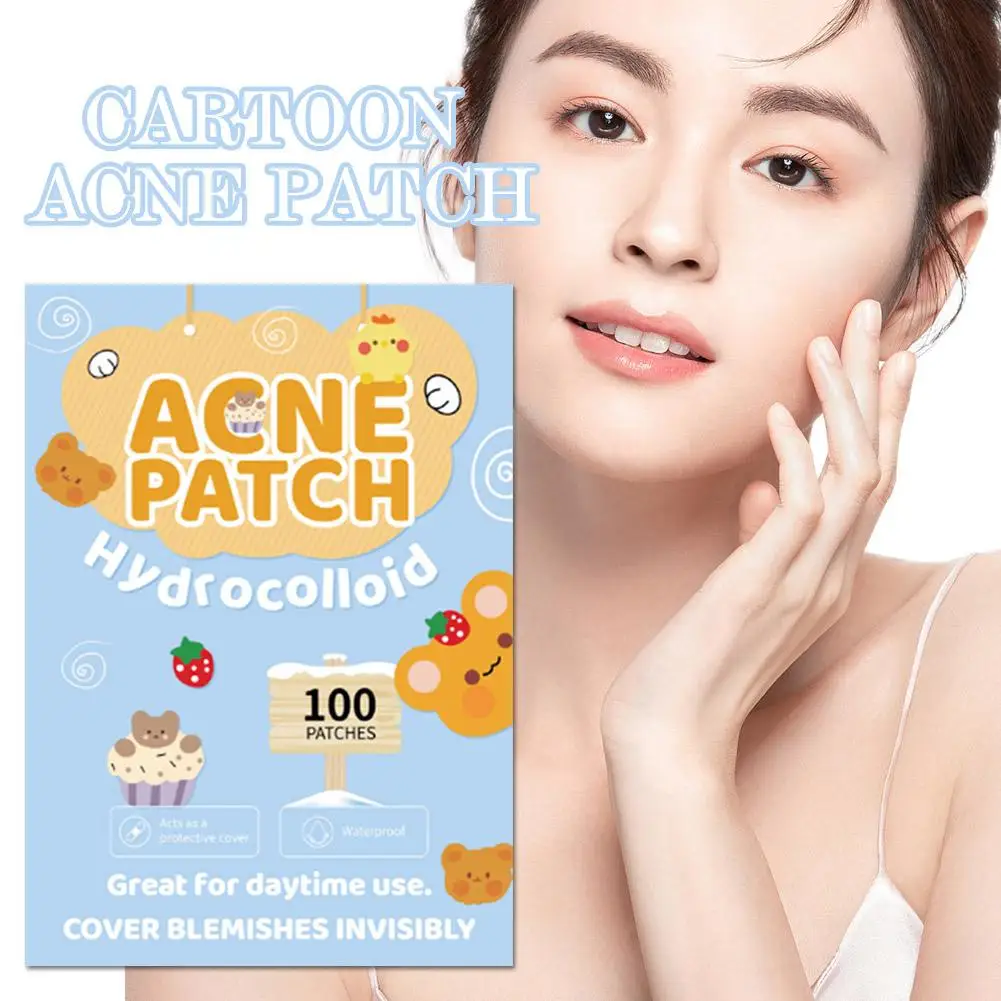 100 قطعة من ملصقات البثور الكرتونية على شكل الدب لإزالة حب الشباب من البولي إيثيلين خفيفة الوزن ومريحة للتنفس أداة العناية ببشرة الوجه
