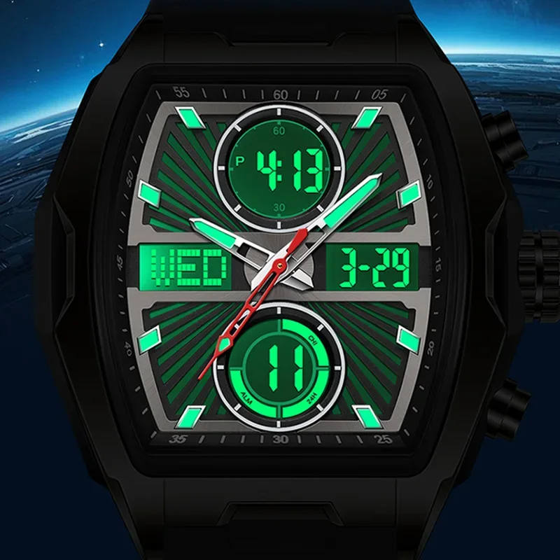 SANDA جديد ساعة رجالية كوارتز ساعة فاخرة عرض مزدوج كرونوغراف 50 متر مقاوم للماء الرياضة العسكرية متعددة الوظائف ساعة رقمية للرجال