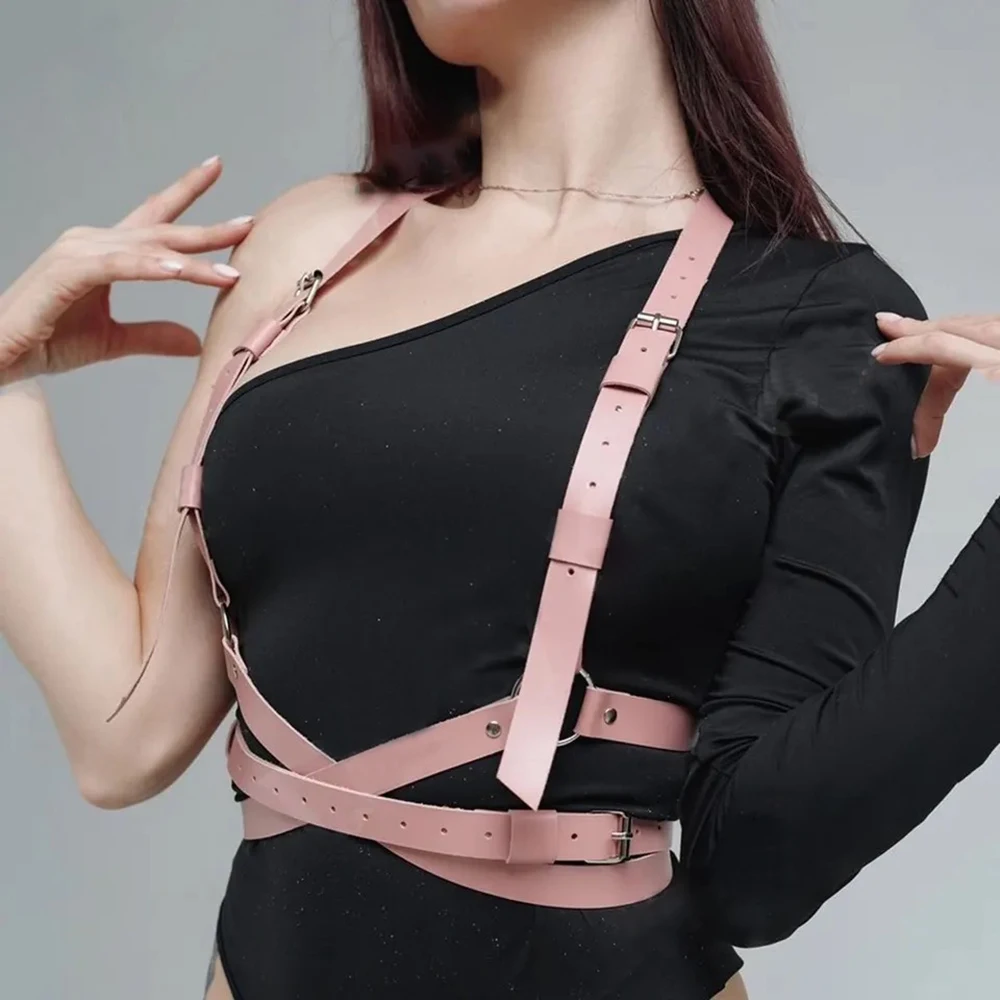 Pink Fashion Body Harness Bra Sexy Underwear Goth Clothes Accessories Lingerie Fetish Leather Sword Belt Rave Outfit for Women