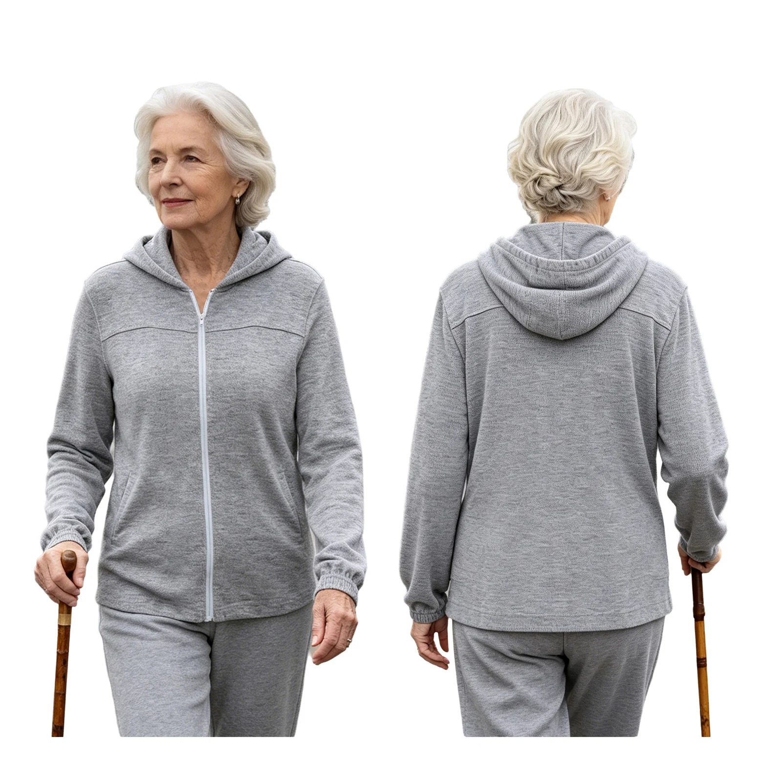 Women Elderly Adaptive Knit Cardigan Coat Zip Long Sleeve Hooded Outerwear Assisted Dressing Coat Casual Special Needs Clothes