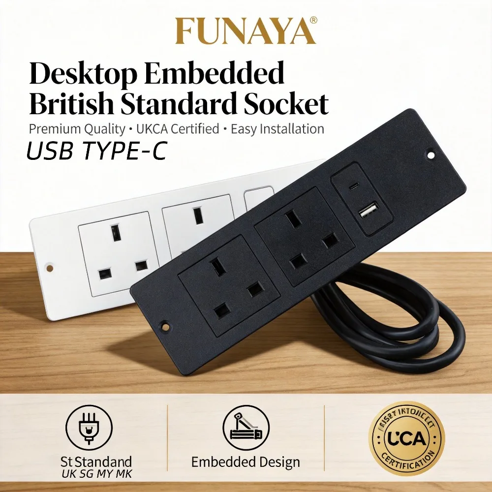 

FUNAYA UK Built-in Table Desktop Embedded Countertop Socket in With USB Type-c MK SG MY Plug Power Electric Extension Outlets