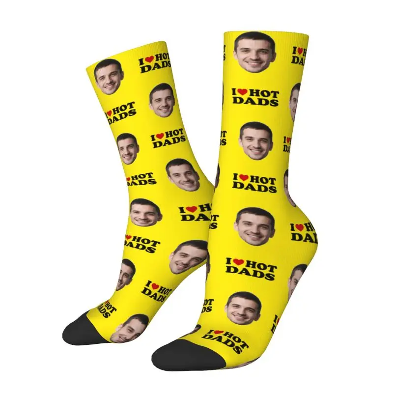 I Love Hot Dads Custom Dress Socks Men's Women's Warm Fashion Novelty Personalized Face Photo Design Crew Socks