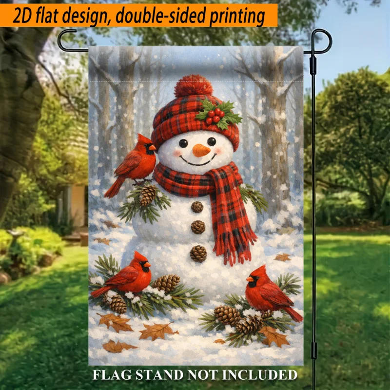 2D Flat, 2D Flat Design, Double-sided Printing, 2D Flat Garden Flag, 1pc, Winter Snowman Wearing Hat and Scarf, Smiling, Polyester Garden Flag, Holiday Outdoor Flag, Suitable for Outdoor Home and Garden Decoration, Valentine's Day, Mother's Day
