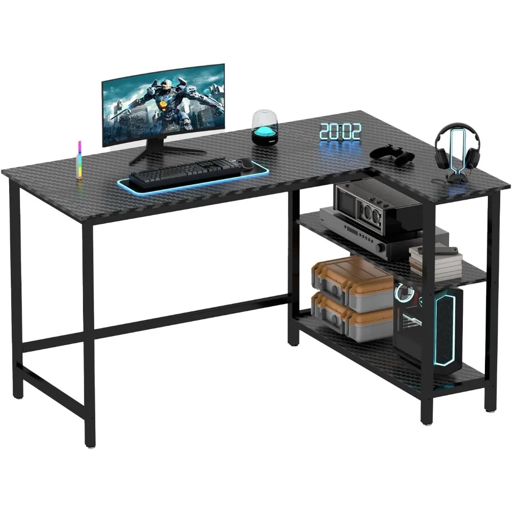 Mesa de 50 polegadas, com prateleiras, estação de trabalho de mesa de estudo para PC com armazenamento para escritório doméstico, sala de estar, quarto, mesa de computador