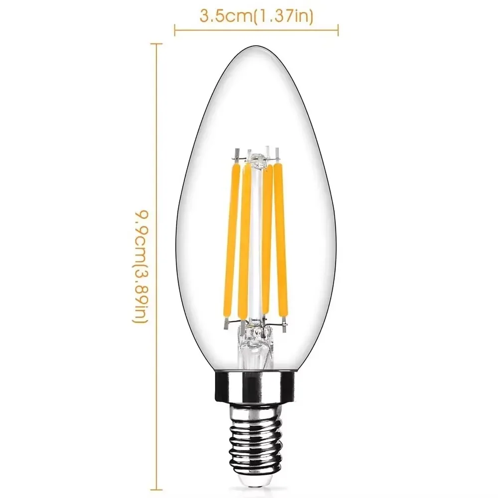 Melery E12 LED Bulb C35 Candle Chandelier Light 4W Equivalent 40W Warm White Daylight 6500K Edison Screw Lamp Clear Galss 5Pack