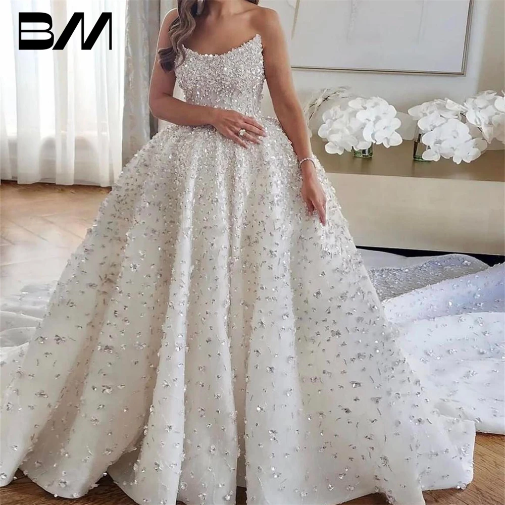 Luxury Rhinestones Bride Dress Sleeveless Ballgown Wedding Dresses For Women With Court Train High Waist Custom Made Bridal Gown