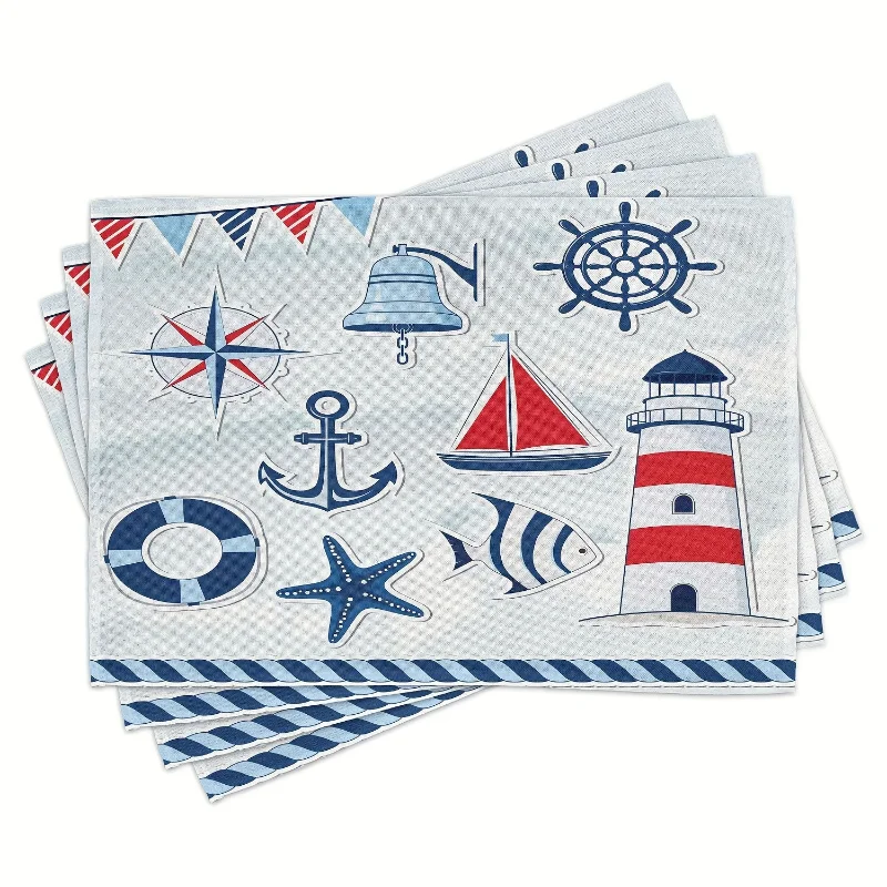 4pcs Summertime Theme Starfish Flags Placemats For Dining Table Spring & Summer Farmhouse Home Decor Elegant Kitchen Table Mats