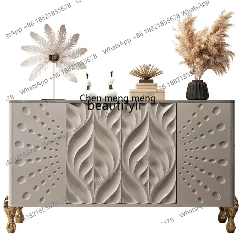cc182R11 Italian Solid Wood Stone Plate Entrance Cabinet  Sideboard Cabinet Affordable Entrance Shoe Cabinet Living Room Locker