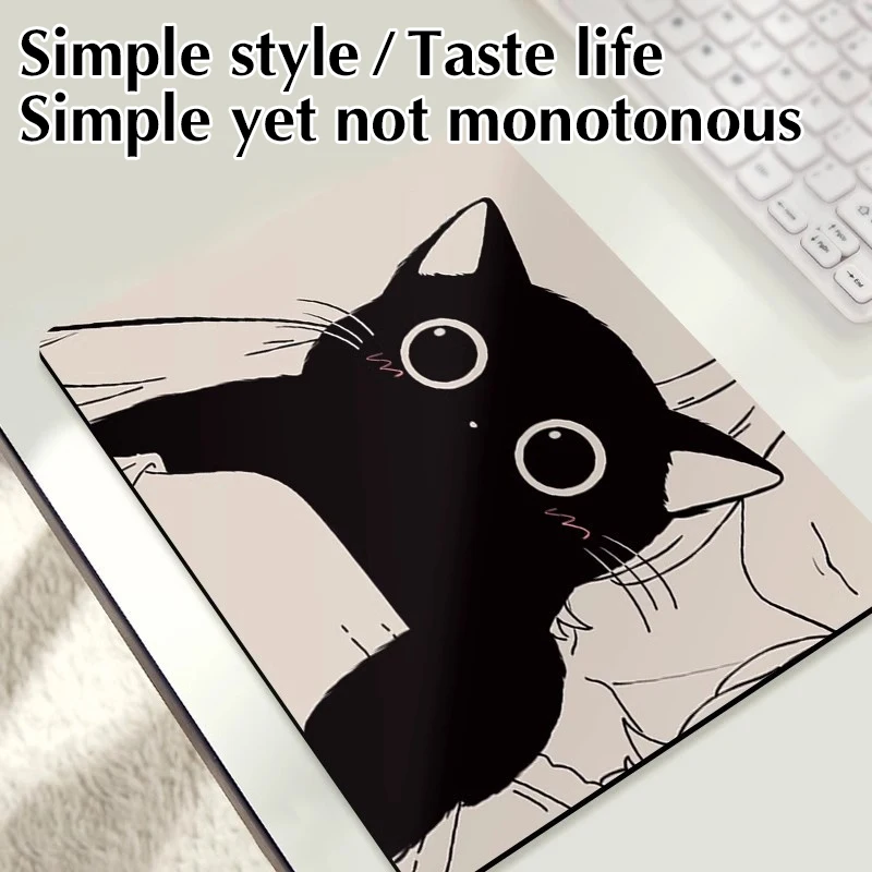 Black Cat Mousepad Small Office Computer Desk Mat Table Keyboard Big Mouse Pad Laptop Cushion Non-slip Deskpad Home Decor