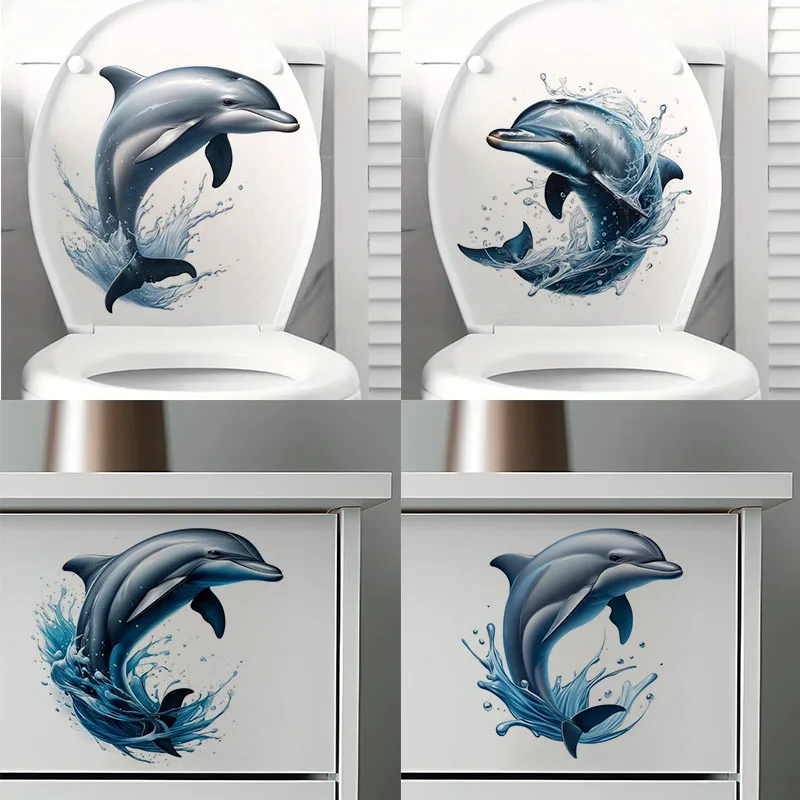 Dolphin 1pc Toilet Stickers,Wall Decal Removable, Reusable Vinyl Car Sticker for Toilet Lid, Bathroom Decor