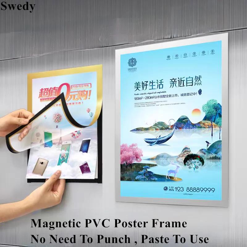 5 Pieces A6 105x148mm Magnetic Document Sign Holder PVC Frame Self Adhesive Menu Price Label Picture Poster Display Frames