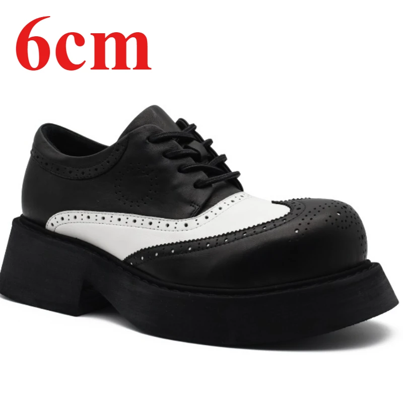 

Европейская/американская черная/белая широкая версия обуви дерби, мужские туфли из натуральной кожи, увеличивающие рост, обувь для подиума Brock Carving