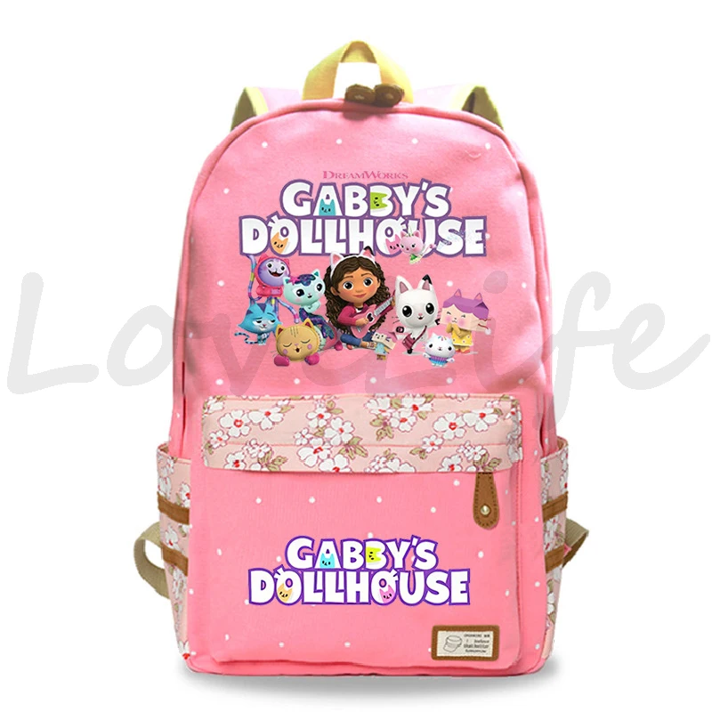 Imagem -02 - Cartoon Gabbys Dollhouse Mochila de Lona Feminina Mochila Escolar com Estampa Floral Bolsa de Alta Qualidade Quente