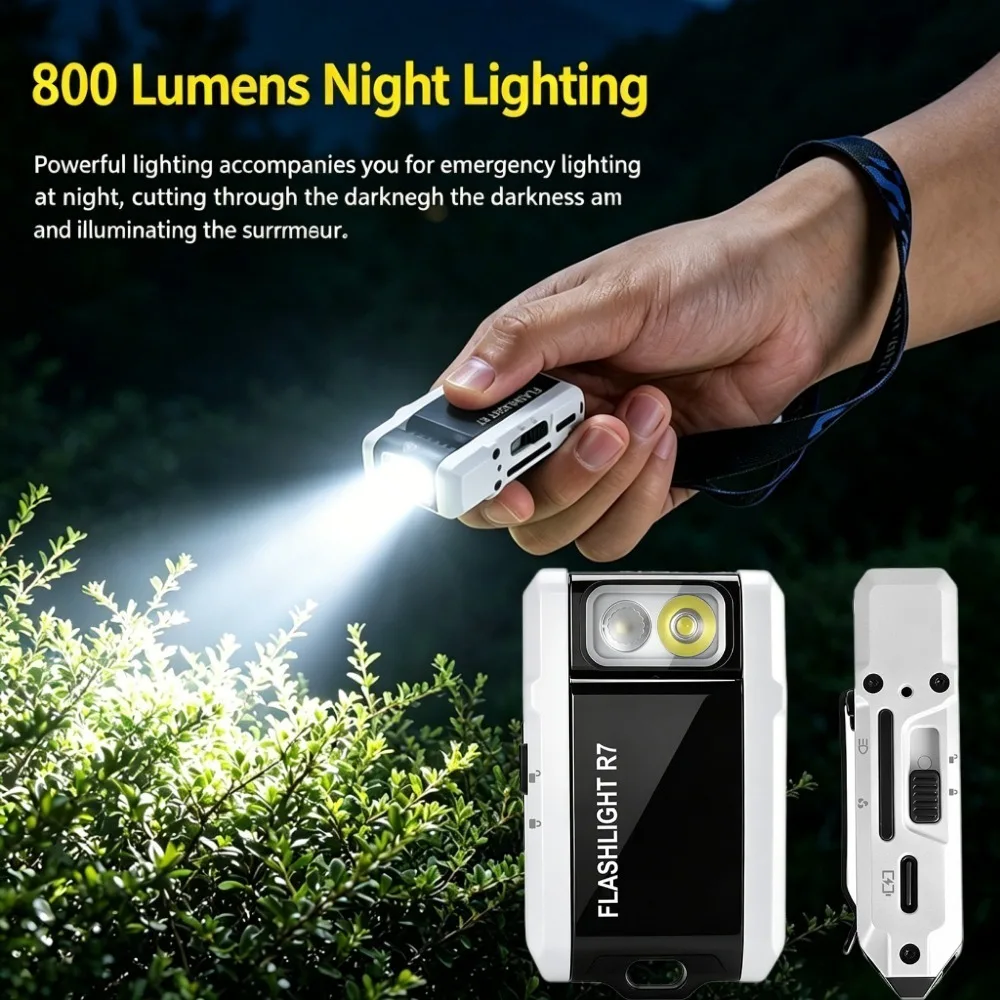 r7-edc懐中電灯-800ルーメン-180-°-回転式ヘッド磁気キーホルダー懐中電灯、充電式防水アウトドアキャンプポケットライト