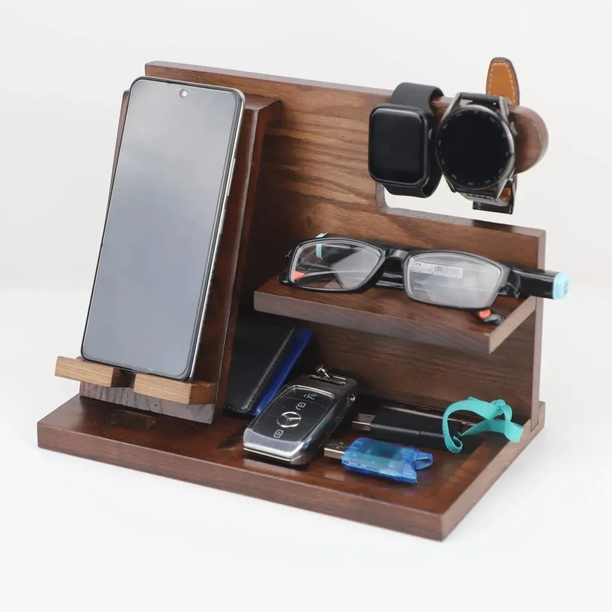 

Wooden Multifunctional Phone Stand, Compact Phone Holder, Sturdy Long Service Life, Key, Watch, Organizer