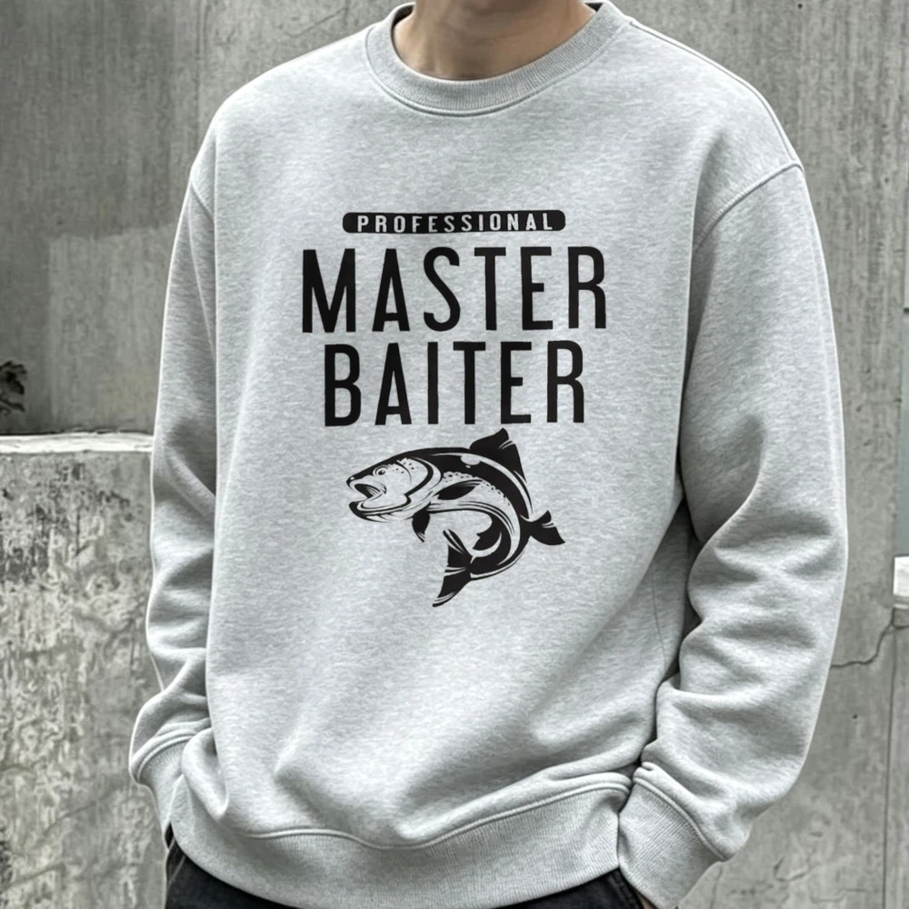 Professional Master Baiter Bass Fishing Graphic Crewneck Sweatshirt Unisex Funny Angler Gift Long Sleeve Pullover Sweatshirt Top