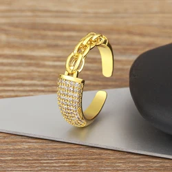 Nidin Original Design Geometric Cuff Opening Rings for Women Light Luxury Cubic Zirconia Finger Accessories Fashion Jewelry Gift