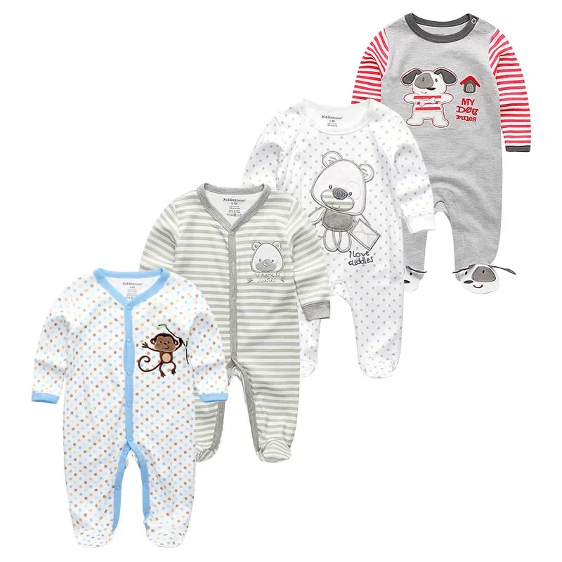 Fetchmous 4PCS/Lot Newborn Unisex Boys Clothing Baby Rompers Roupas de bebe 0-12M Active Baby Girl Clothes Full Sleeve Pajamas