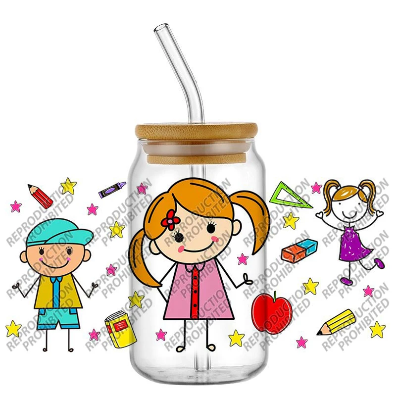 

New model Cartoon CuteWaterproof DIY Decals 3D Transfers Stickers 16oz UV DTF for Glasses cup Wraps