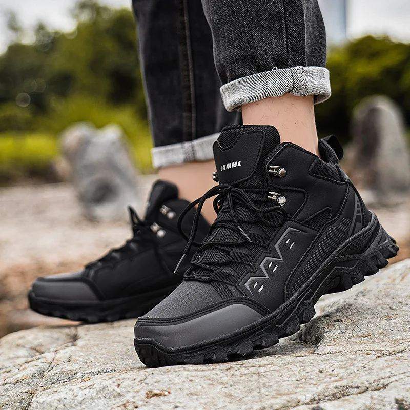 

High-Top Men Hiking Shoes Leather Waterproof Climbing Trekking Sneakers for Men Anti-slip Sports Off-Road Shoes Women Sneakers