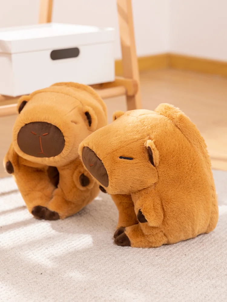 Kawaii Capybara scarpe da uomo e da donna in cotone peluche a forma di capibara piedi avvolti scarpe in cotone calde e comode al chiuso