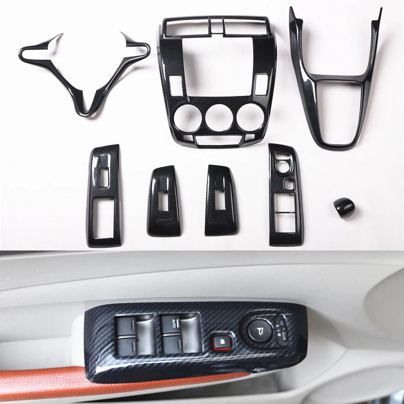 

Carbon Fiber Car Interior Accessories For Honda City 2008-2013 Gear Panel Window Lifter Switch Kit Dashboard Cover Refit